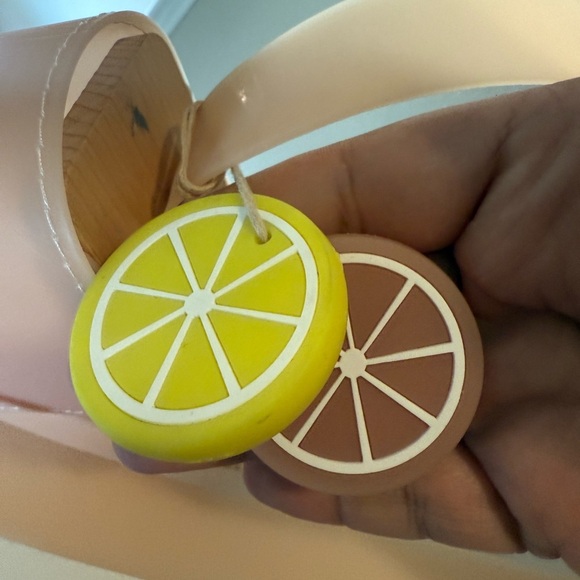 Zara Pink Peach Fruit Jelly Satchel Purse Handbag W/ Straps Wooden Sides - Picture 7 of 10